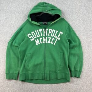 Vintage y2k 2000s Southpole Skater Full Zip Up Hoodie‎ Spellout Green Baggy M